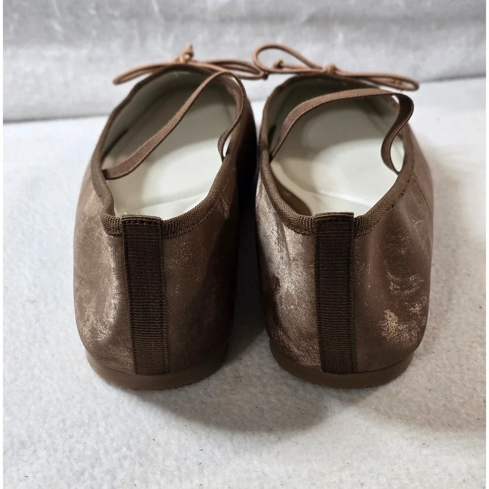 Oasis Society Brown Velvet Ballet Flats Mary Jane Vegan Leather Bow Shoes US 8.5